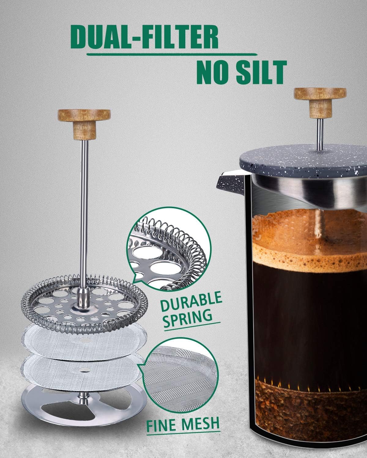 Cafetera de prensa francesa aislamiento de doble pared