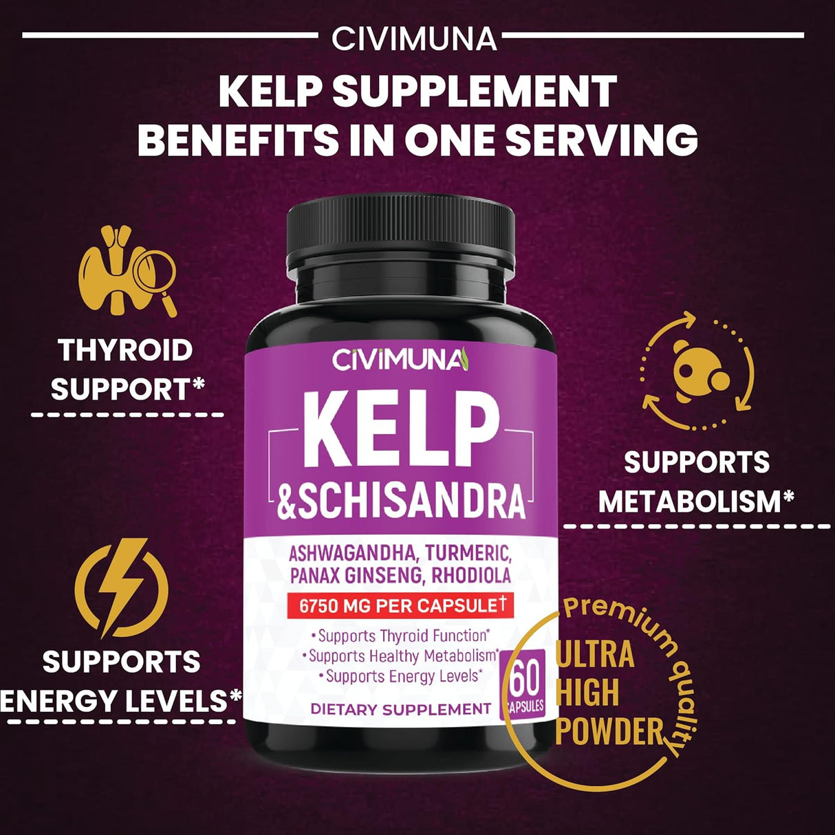 Cápsulas de algas Kelp 6550mg - Kelp Schisandra Ashwagandha