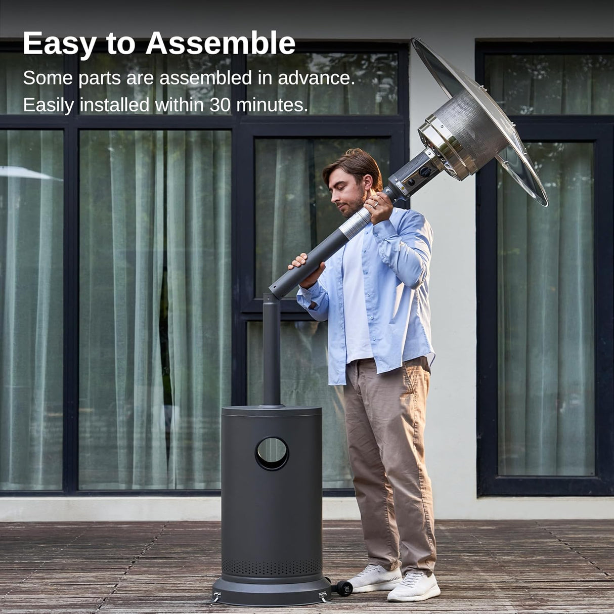 Calentador de patio quemador y ruedas de acero inoxidable