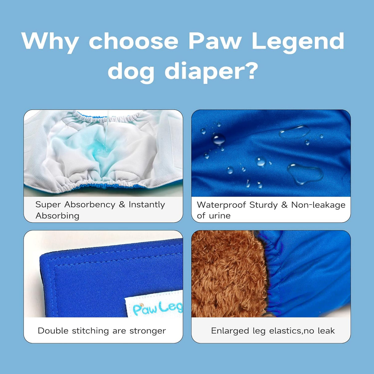 Paw Legend - Pañales lavables para perro macho (3 unidades), S