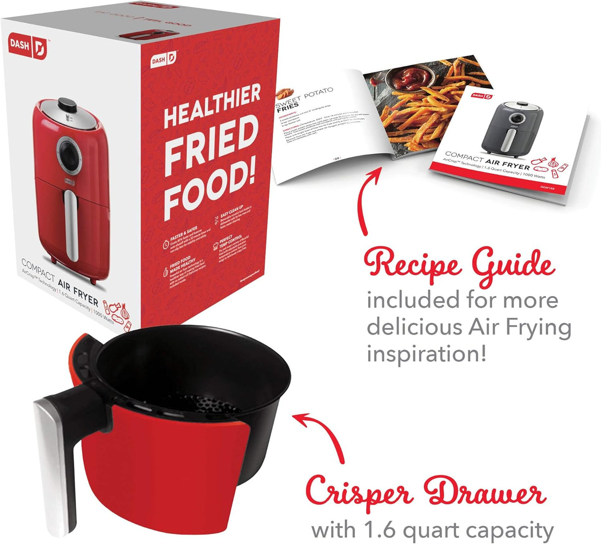 Freidora de Aire Compacta DASH, 2 Quart, Control de Temperatura