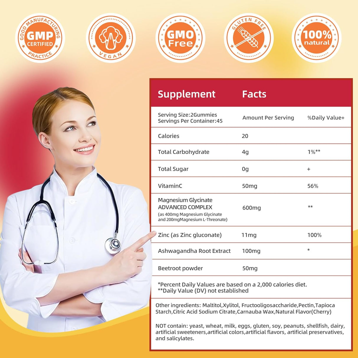 Suplemento de glicinato de magnesio de 400 mg con L-treonato