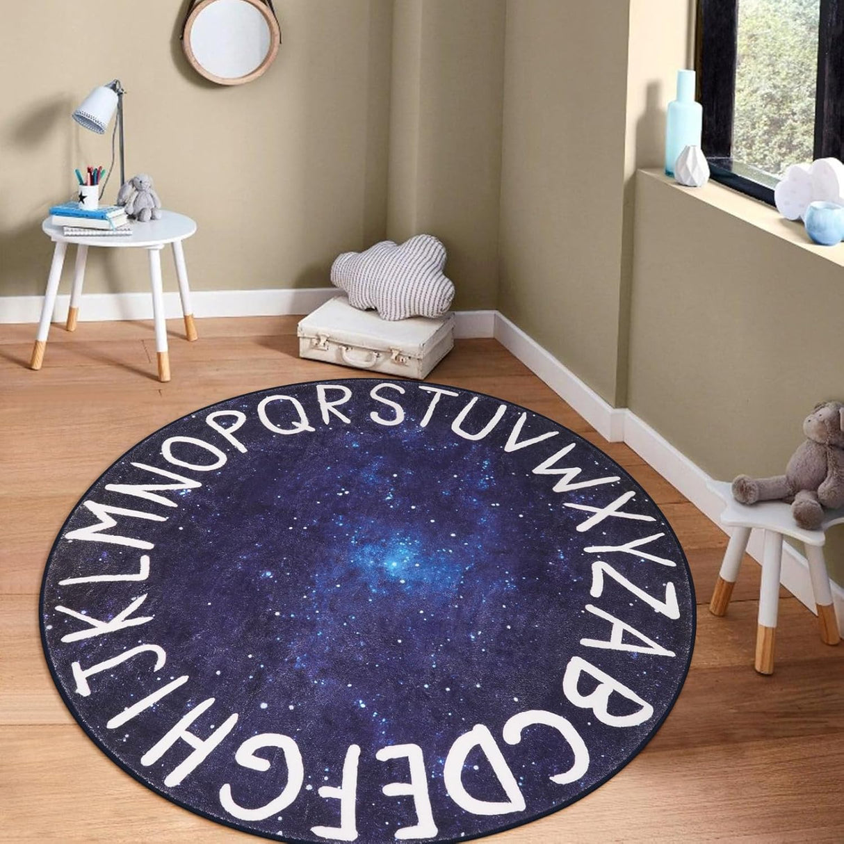 Alfombra Redonda Kids LIVEBOX, ABC, Lavable, 71 Modelo Galaxia