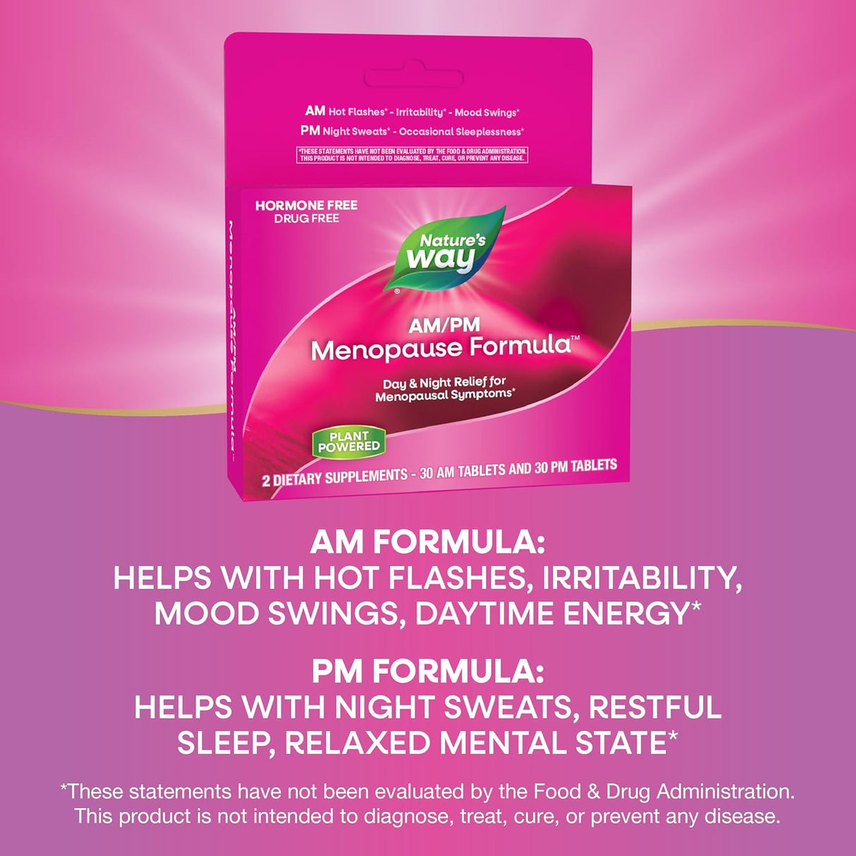 Natures Way Menopausia AM/PM, Alivio, Sueño, 60 tabletas