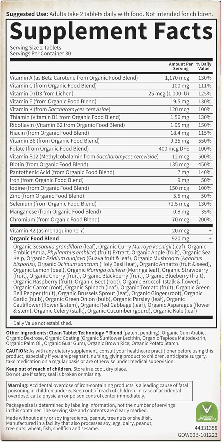 Multivitamínico Orgánico Garden of Life para Mujeres, 60 Tabletas