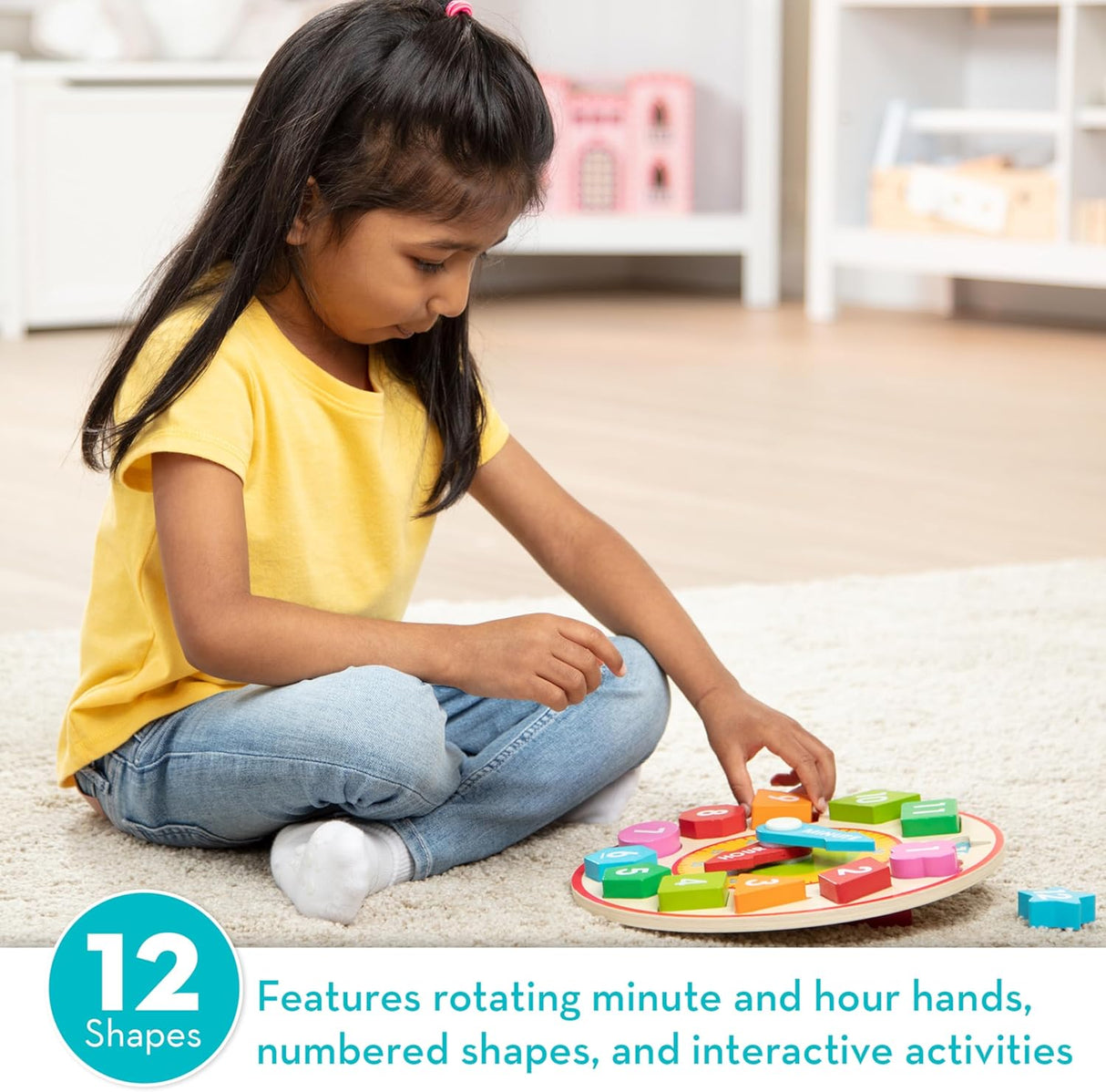 Reloj de formas Melissa & Doug - Juguete educativo de madera