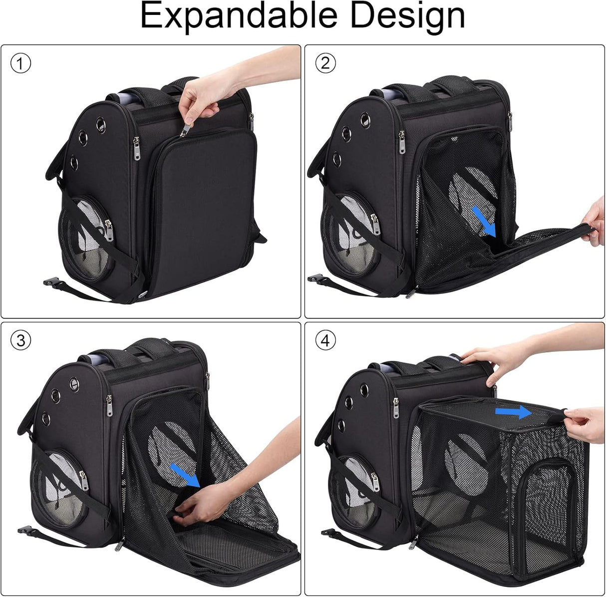 Mochila expandible para mascotas transportador de viaje