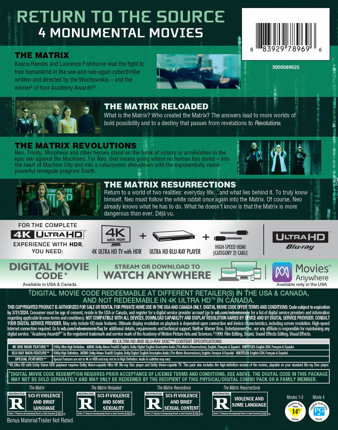 The Matrix: 4-Film Déjà vu Collection (4K Ultra HD)