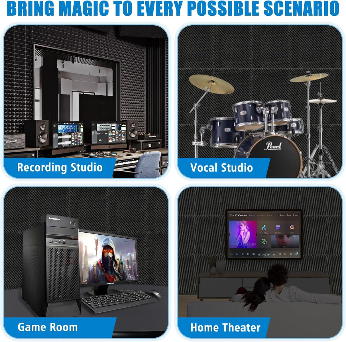 Paneles Acústicos 48x24x2, Espuma Absorbente, 4 Pack