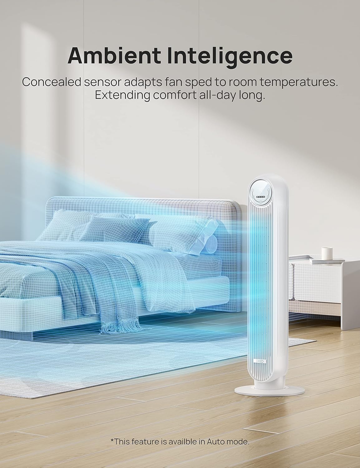 Ventilador Dreo 25ft/s, Oscilante, 4 Modos, Silencioso, Bladeless