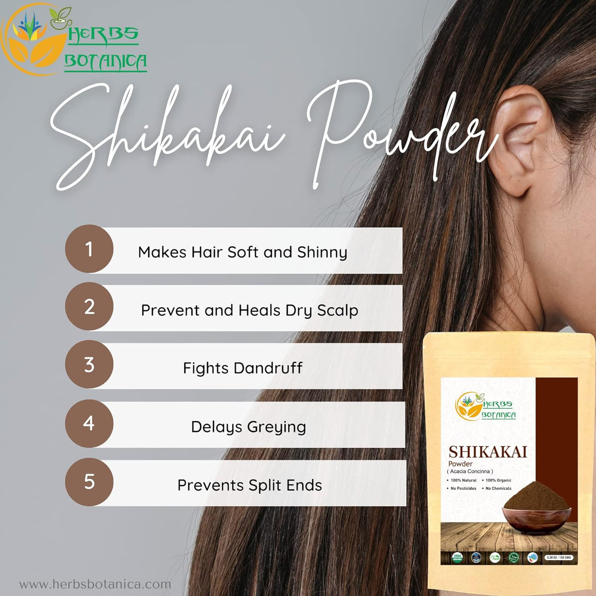 Polvo de Shikakai Puro Acacia Concinna para Cabello