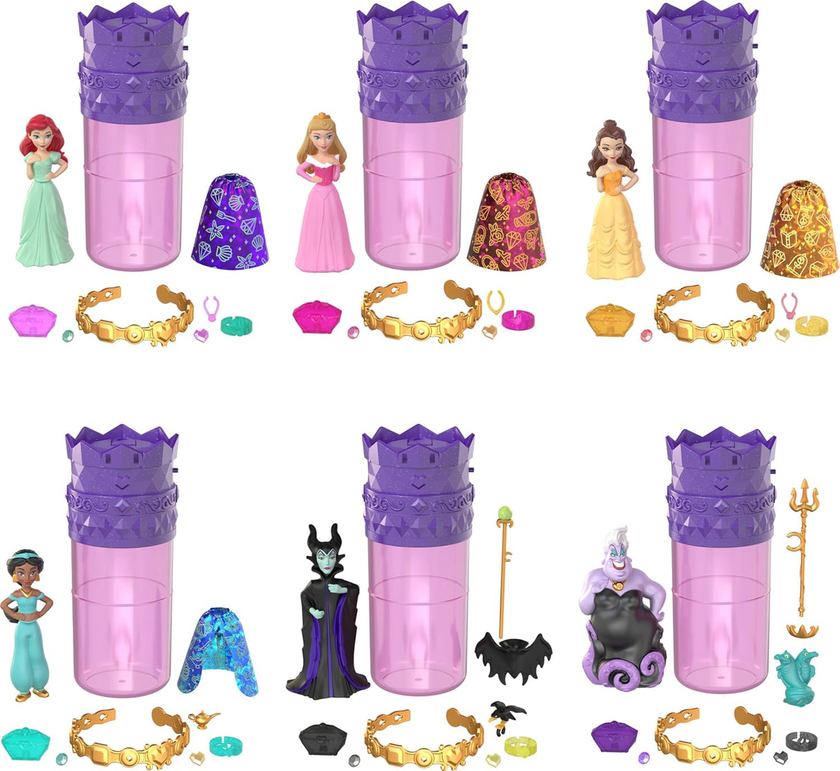 Muñeca Sorpresa Disney Princess, Mattel, 6 Sorprisas, Series Villanos