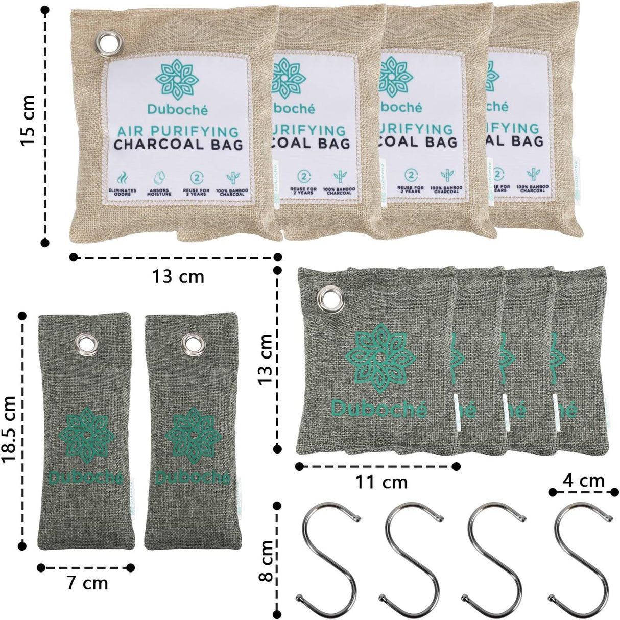 Bolsas de Carbón de Bambú Duboché, 8 Piezas, Purificadoras