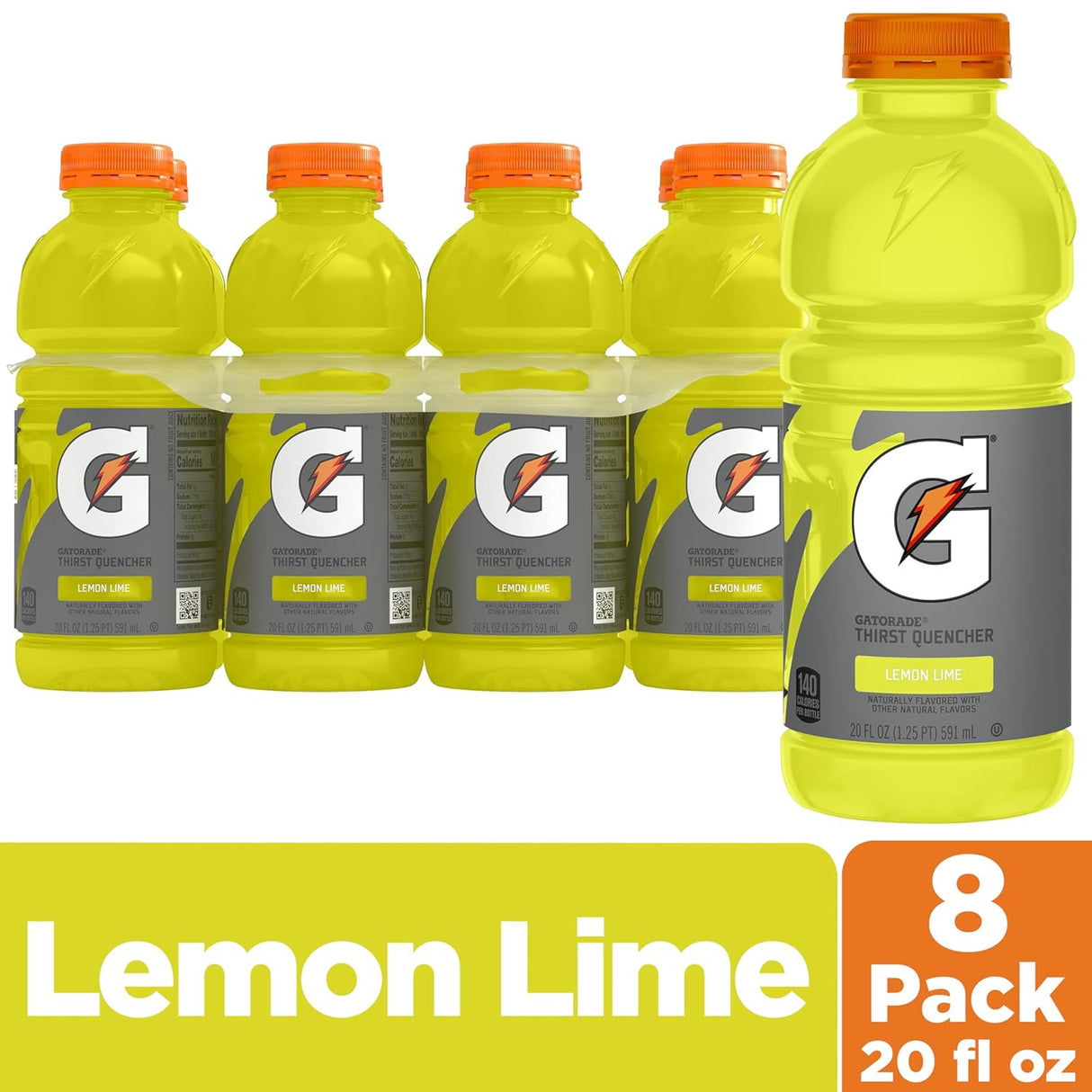 Bebida deportiva Gatorade Natural, Limón Lima, 20 Fl Oz, 8 Pack