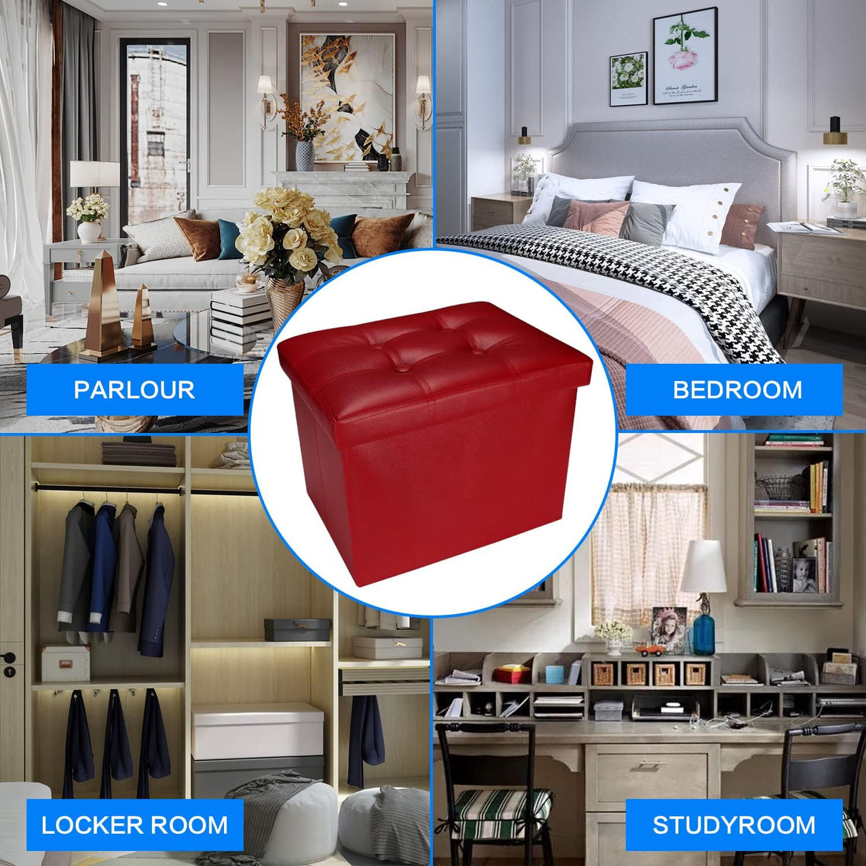 Ottomán de Almacenamiento, Taburete Plegable con Asiento Acolchado