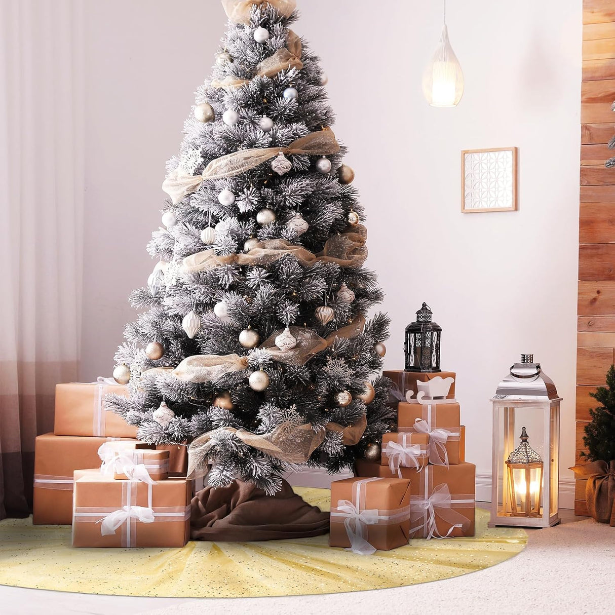 Falda para Árbol de Navidad, doble capa, 48 pulgadas, brillos