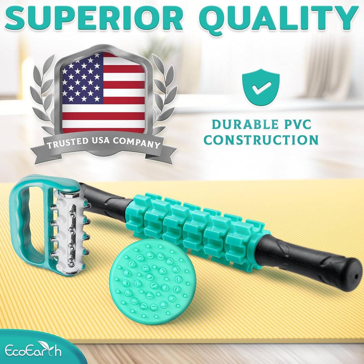 EcoEarth Kit de Masaje 3 en 1 - Rodillo, Scrubber y Masajeador