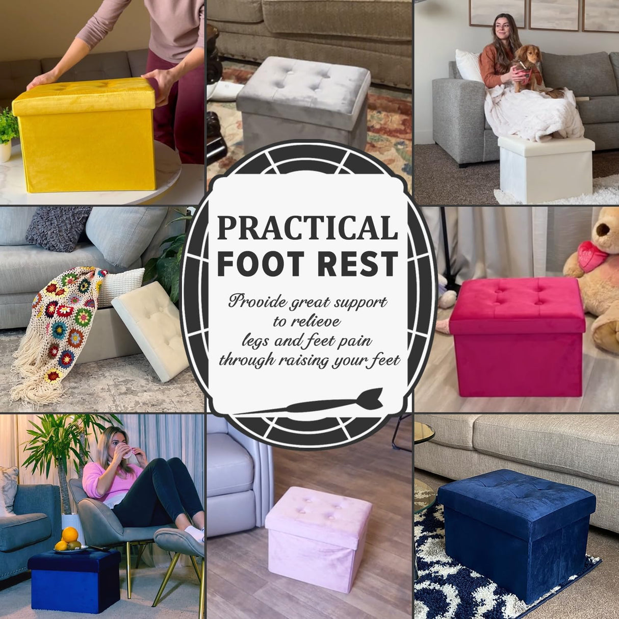 Otómano de almacenamiento plegable con reposapiés y cojín
