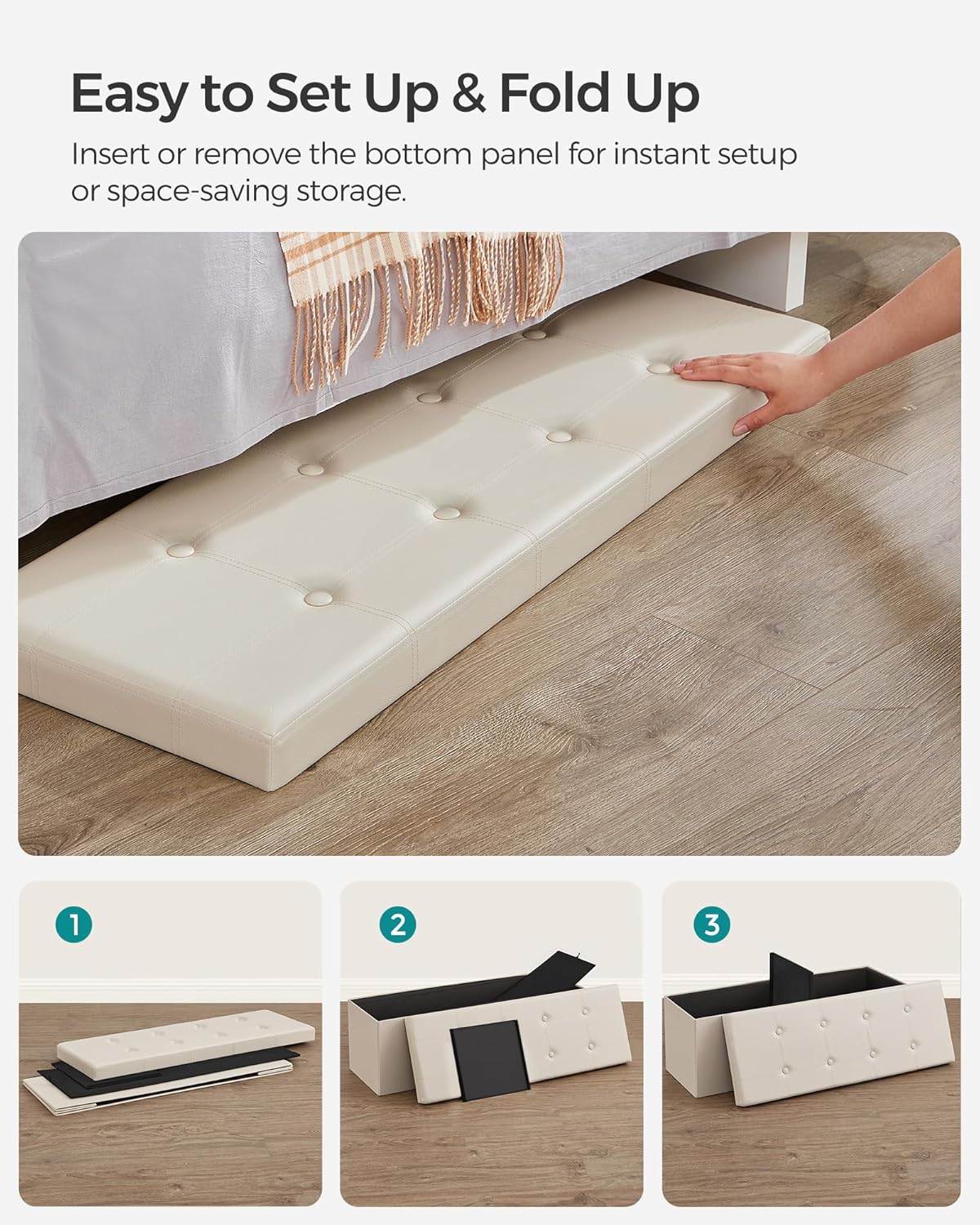 Otomana plegable de almacenamiento, asiento acolchado, ULSF70M