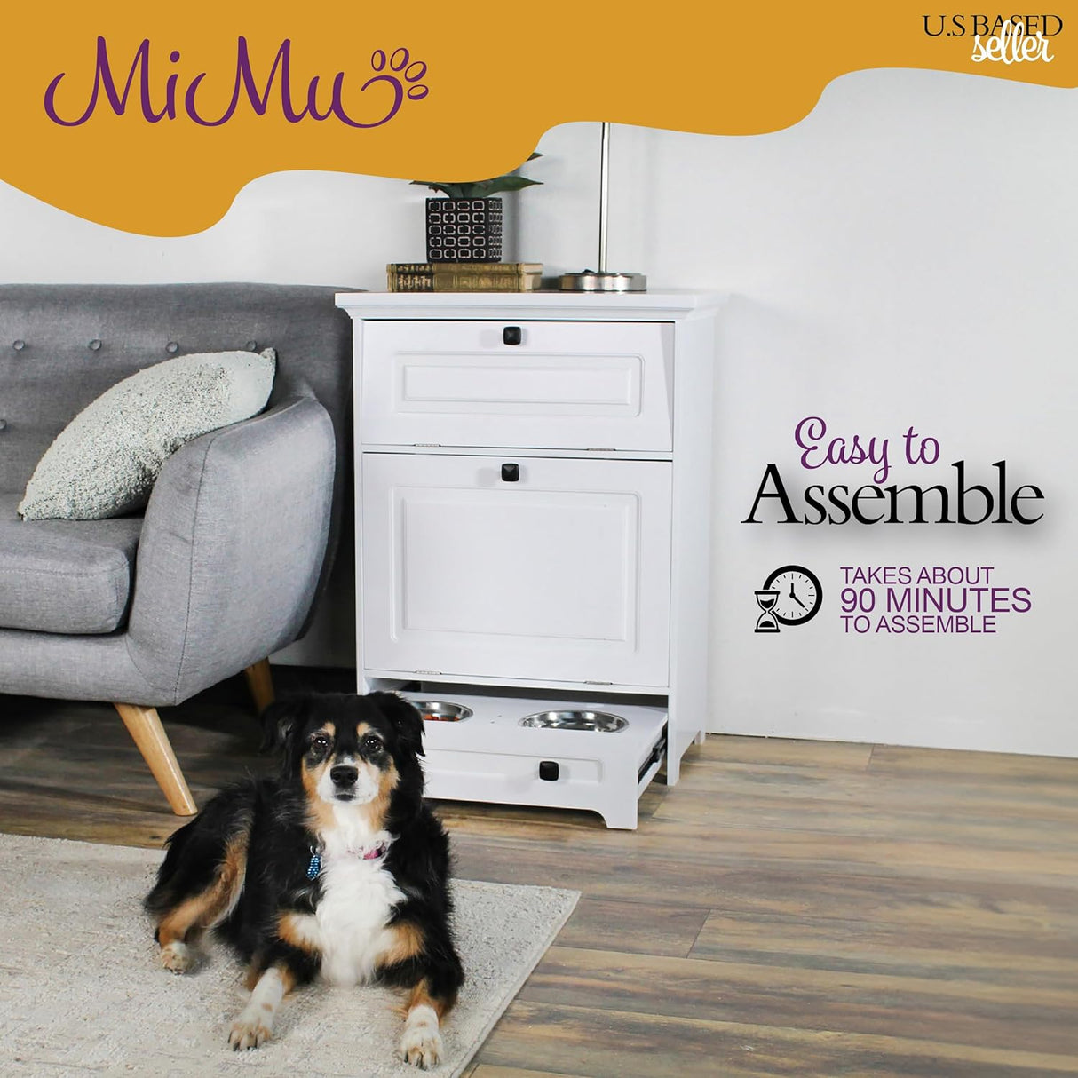 MiMu Soporte elevado para cuenco para perros con gabinete