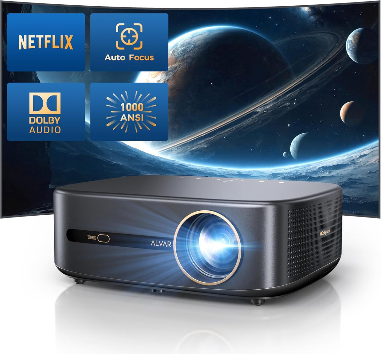 Proyector Alvar 4K con WiFi, Bluetooth, 1080P, HDR10+, 30W