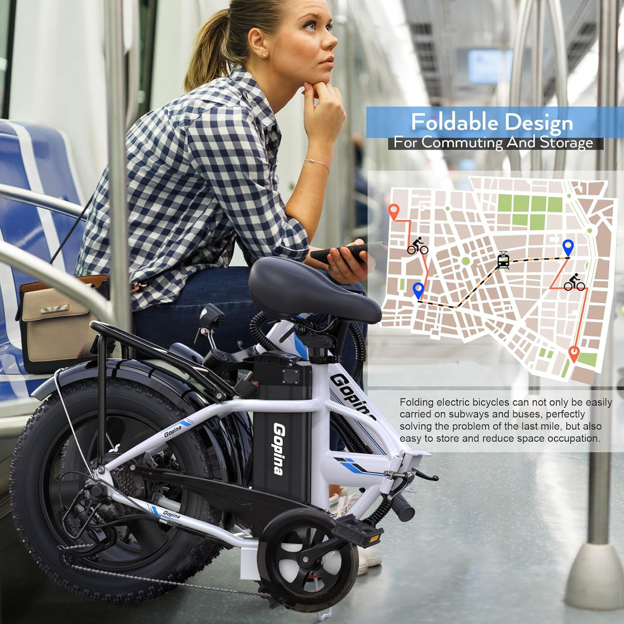 Bicicleta Eléctrica Vivi Gopina, 350W, Plegable, 40 Millas