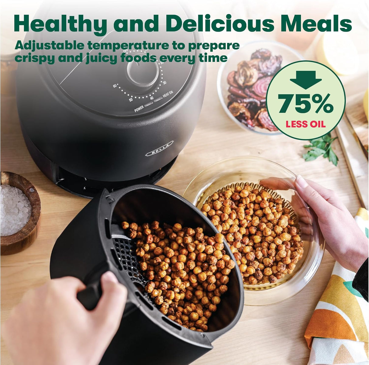 Freidora de Aire Manual BELLA 2 qt, 5 en 1, 1200W, Modelo 2 qt