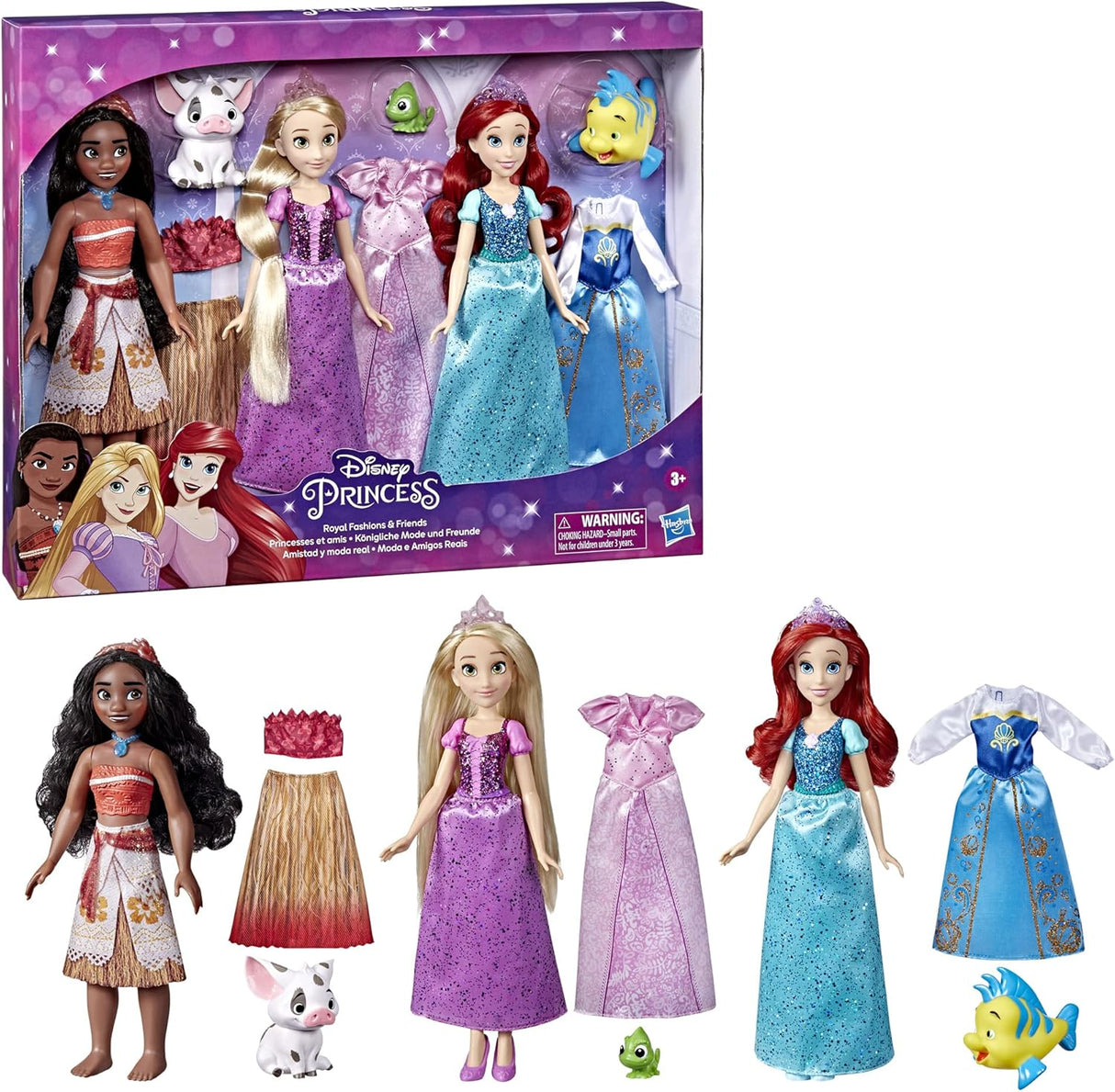 Muñecas Disney Princesas, 3-Pack Ariel, Moana y Rapunzel