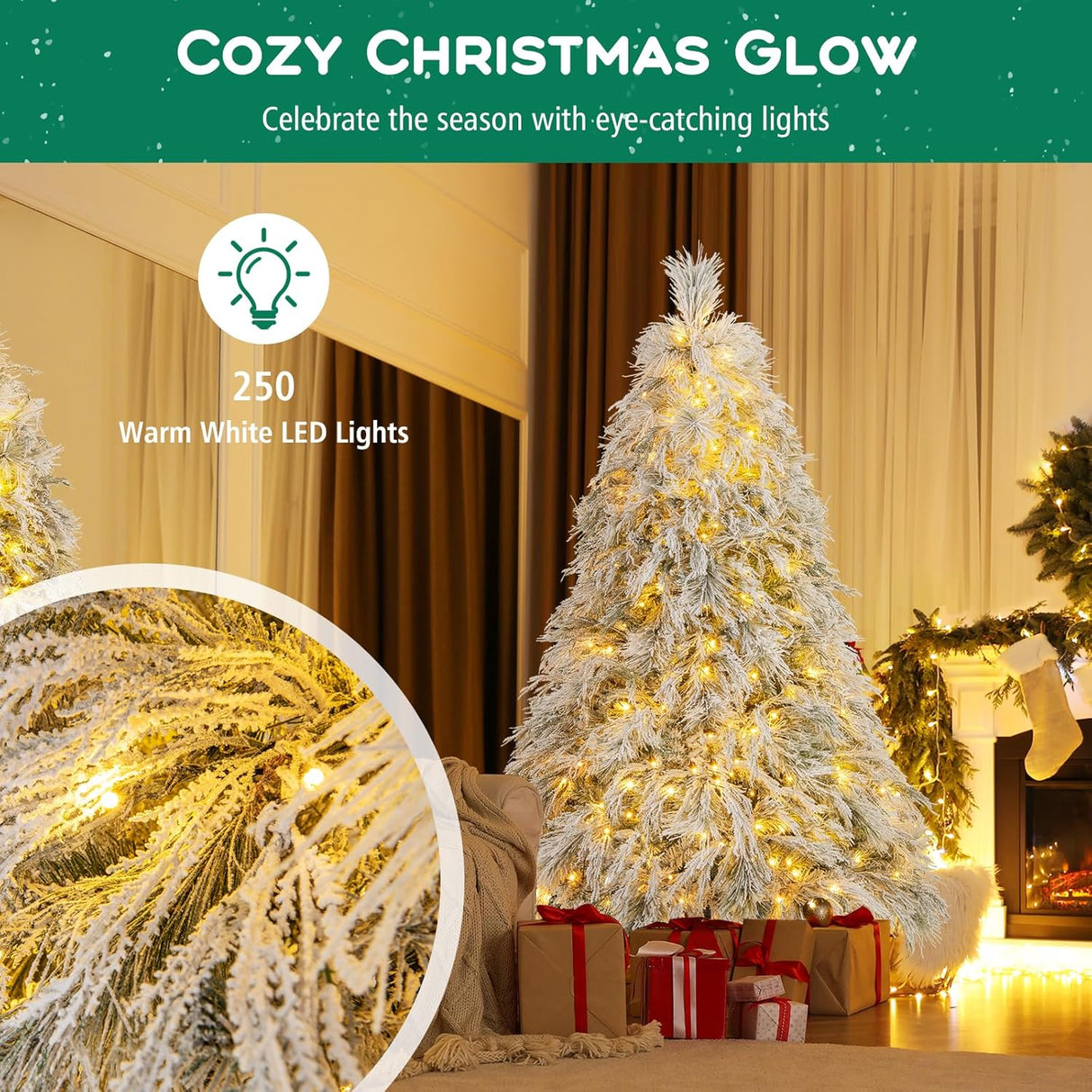 Árbol de Navidad Artificial HAPPYGRILL 6 FT, 250 luces LED