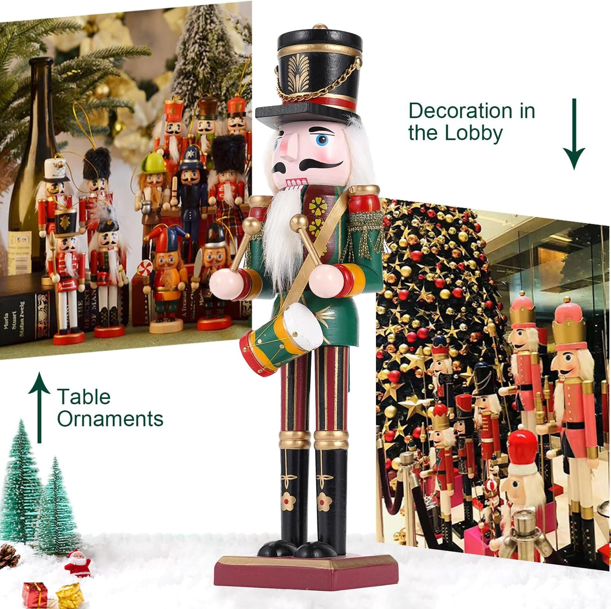 Adorno de Navidad Nutcracker, figura de madera, 30 cm, Drummer