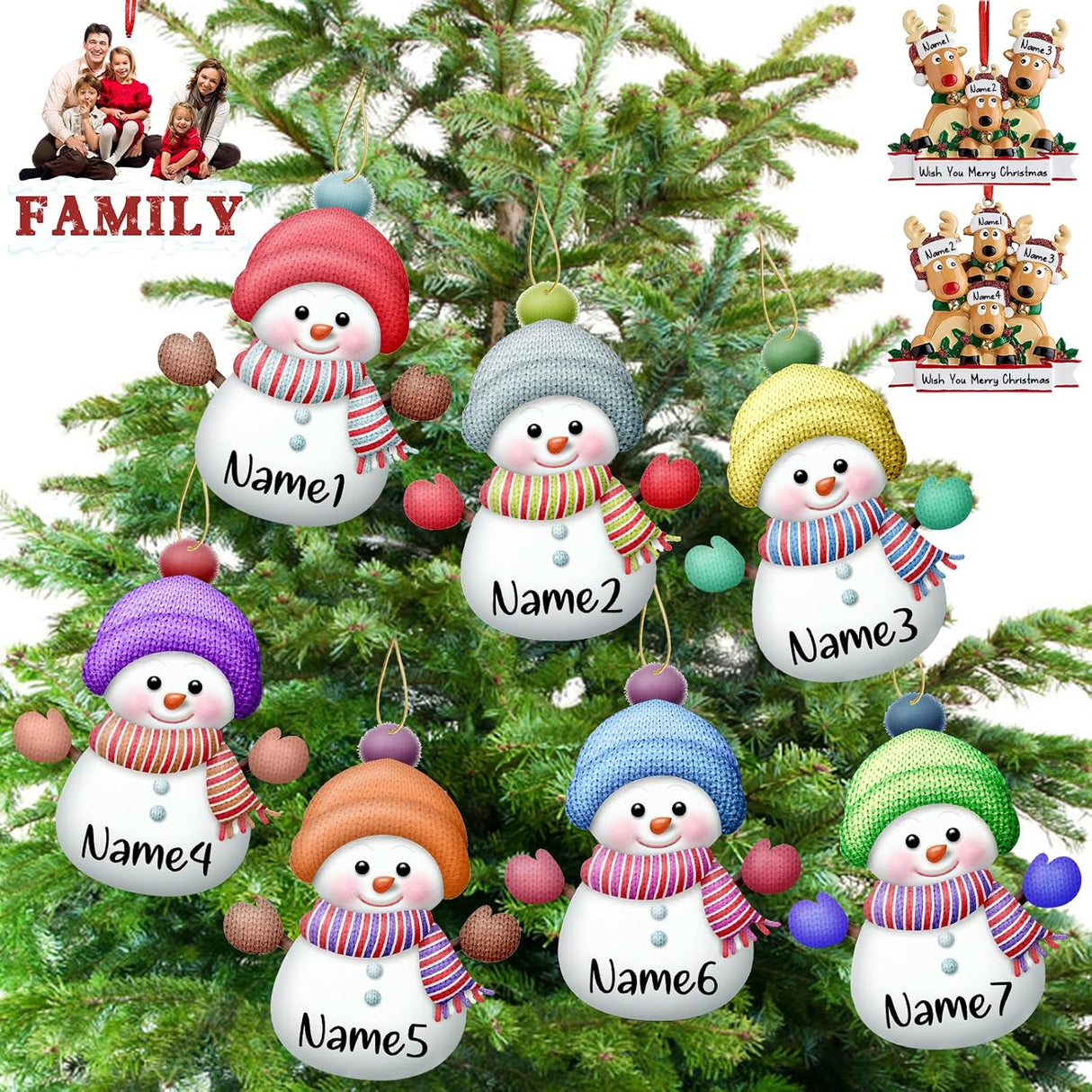 7pcs Muñecos de Nieve 8cm Adornos Navideños Personalizados