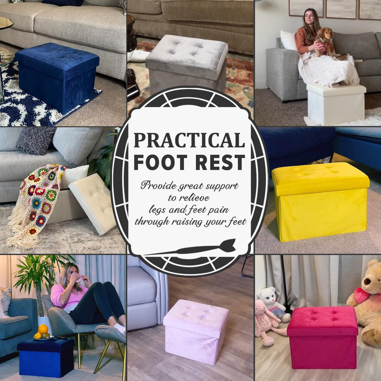 Ottomán de almacenamiento plegable con reposapiés y acolchado