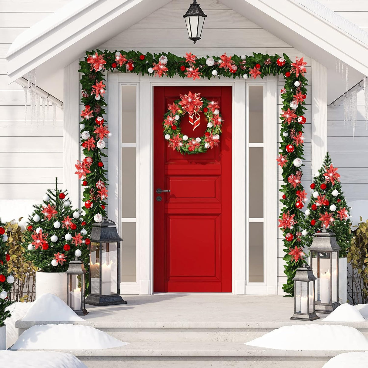 Flores Artificiales Poinsettia Boao 24 Piezas Decoración Navidad