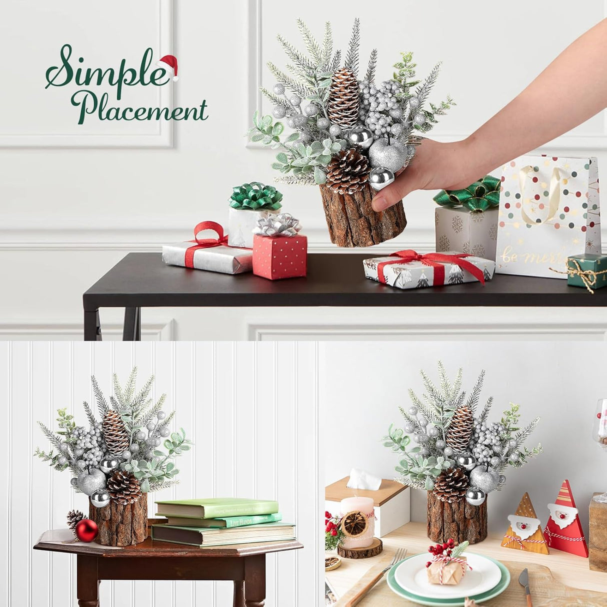 Árbol de Navidad Artificial Hatisan con Adornos y Piñas, Redondo