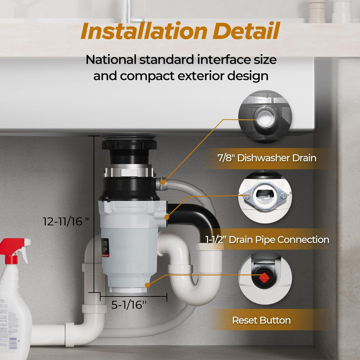 Triturador de Basura 1/2 HP, TECASA, Acero Inoxidable, HyperCrush 50