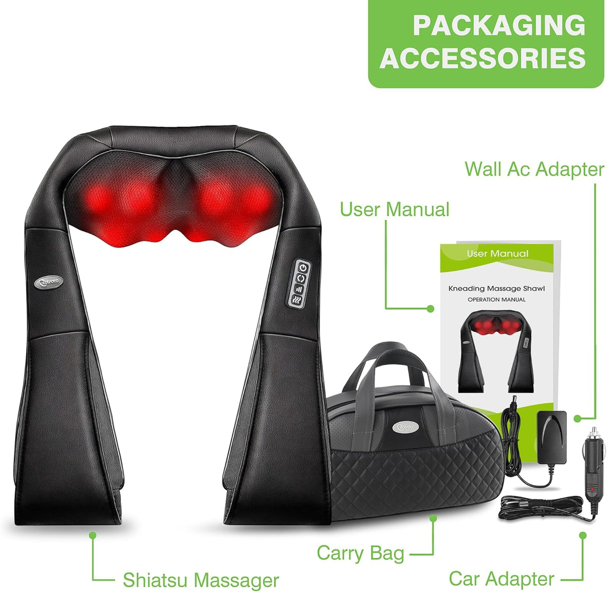 Masajeador Shiatsu Cotsoco con Calor, Alivio Muscular 3D