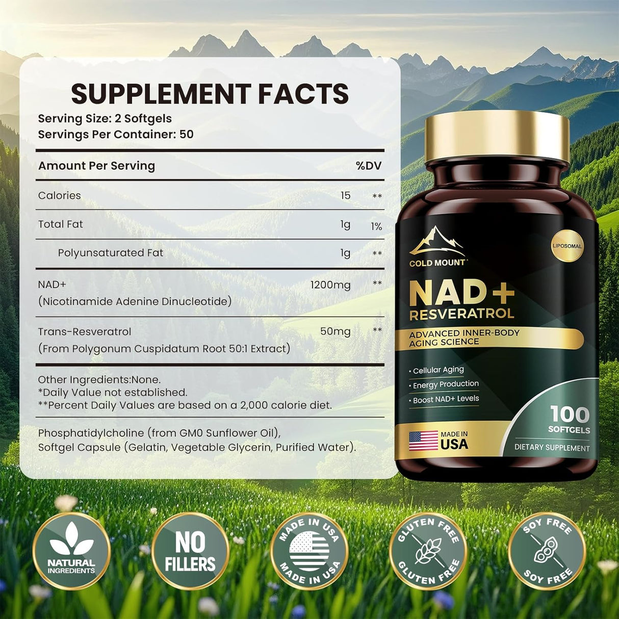 Suplemento Liposomal NAD+ 1200mg, Energía y Antienvejecimiento
