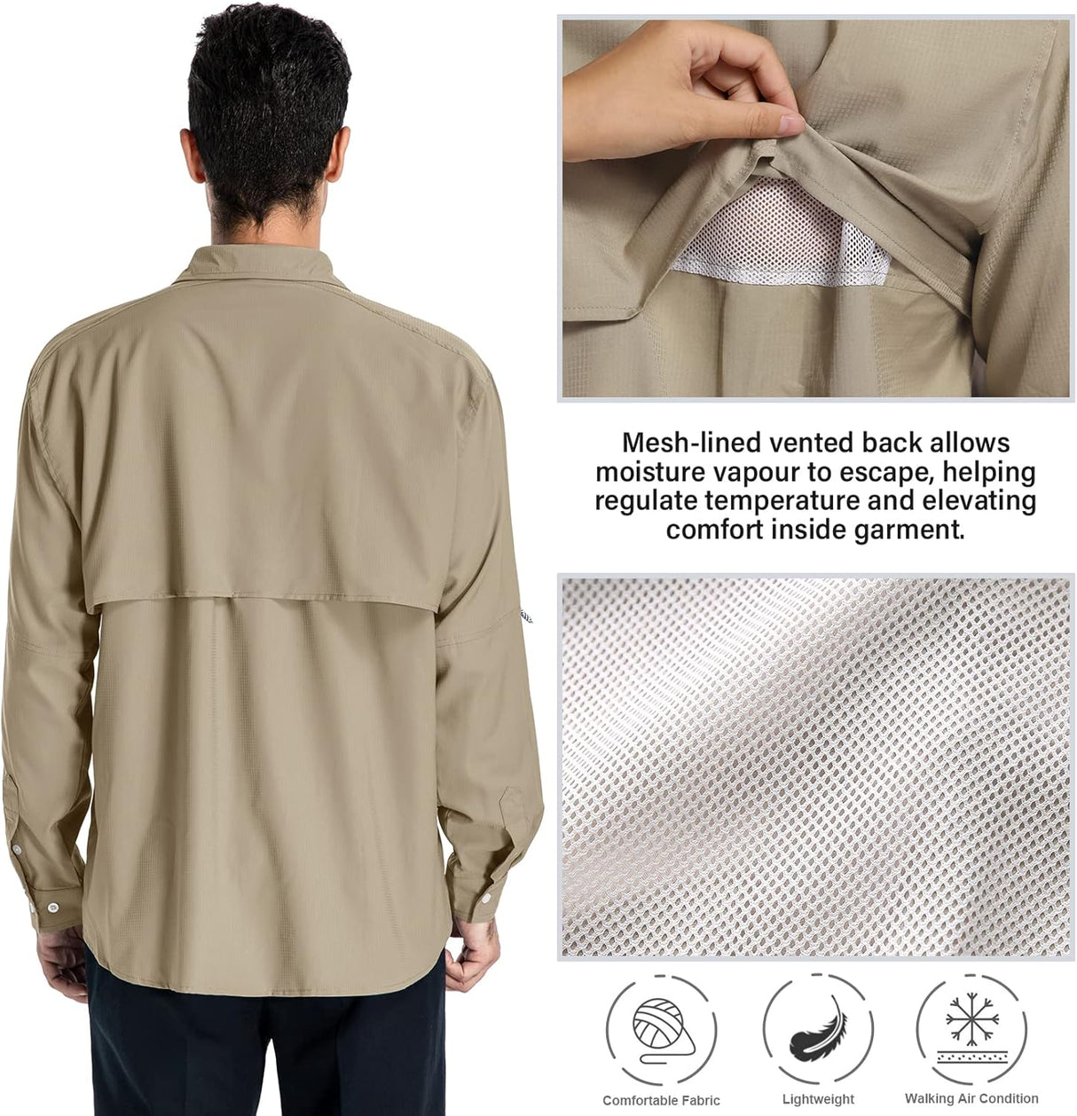 Anteef Camisas de safari con protección UV para senderismo