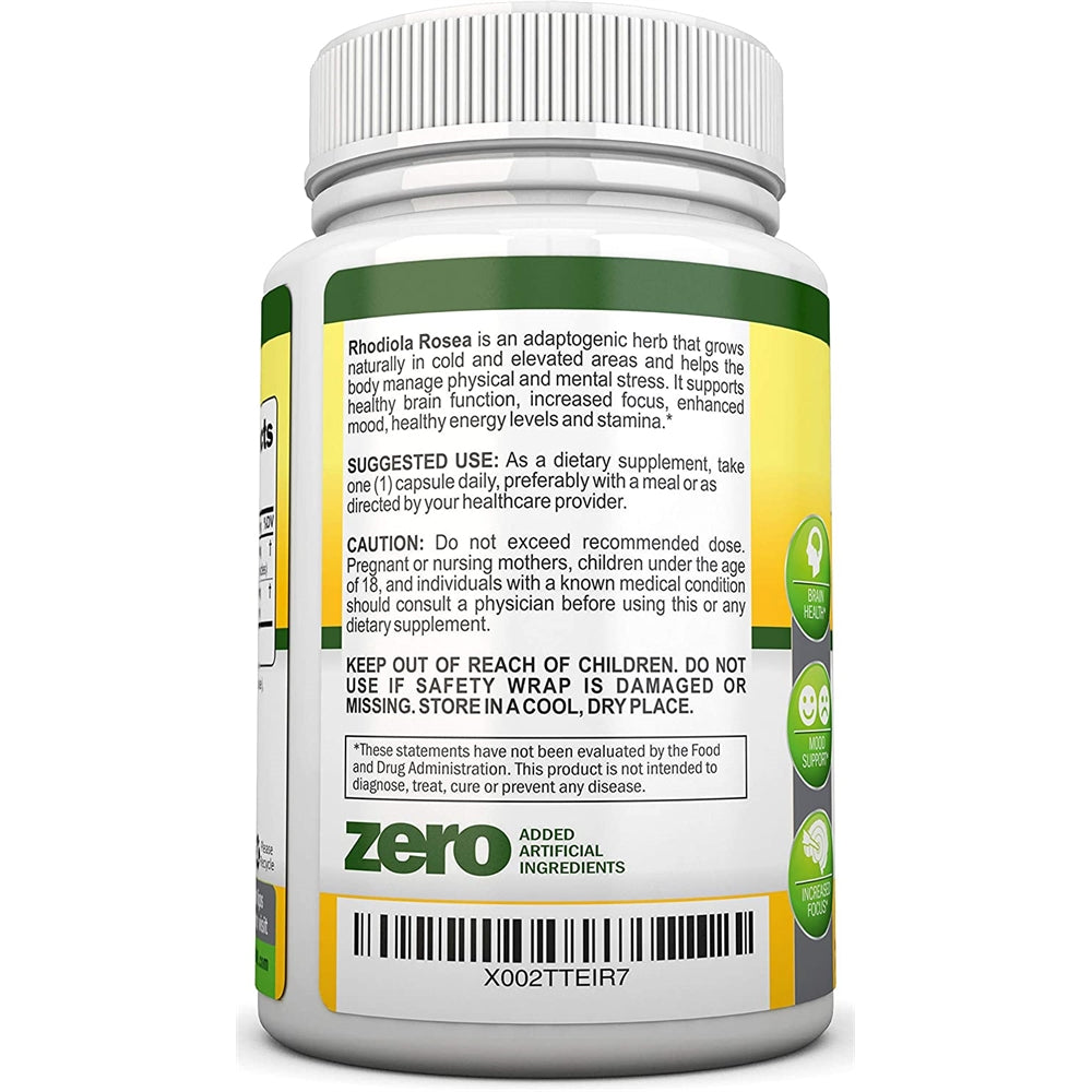 Suplemento Rhodiola Rosea - 500 mg - 180 cápsulas veganas