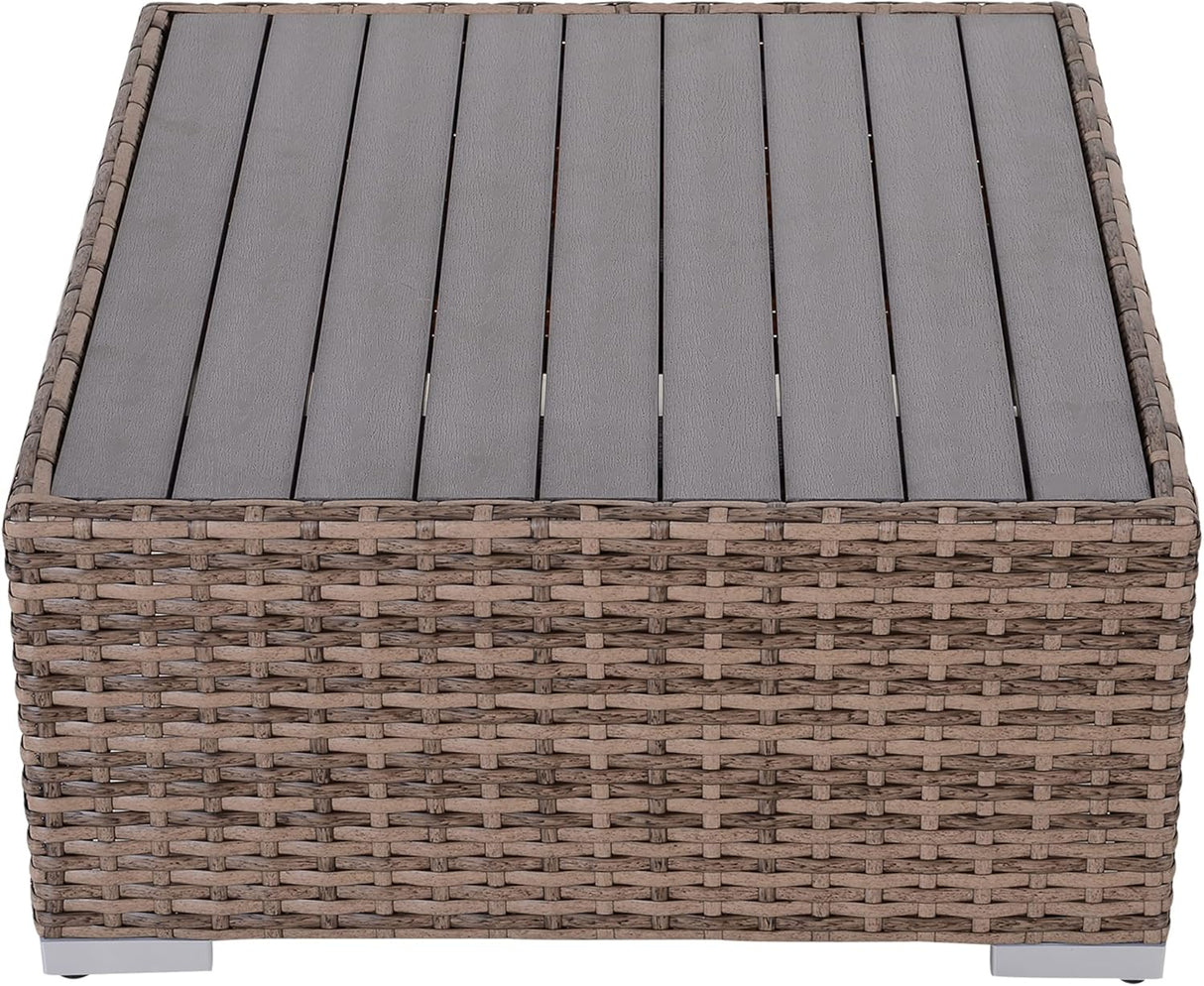 Outsunny Juego de muebles de patio de 7 piezas, juego de conversación de mimbre para exteriores, juego de sofá modular de ratán PE para todo tipo de clima, con cojines y mesa de madera sintética, almohadas a rayas, gris