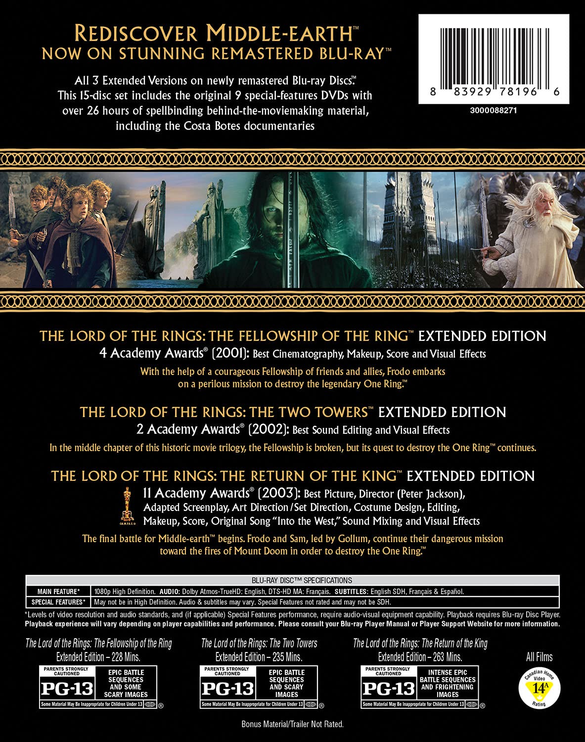 The Lord of the Rings Motion Picture Trilogy (Extended Edition)(Blu-ray Remaster)