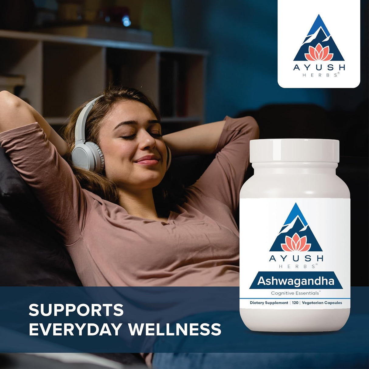 Suplemento de Ashwagandha, Ayush Herbs, 120 cápsulas veganas