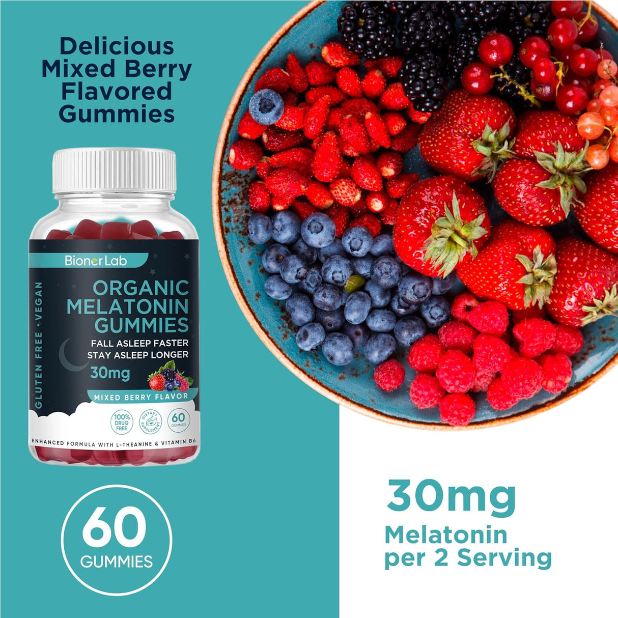 Gomitas orgánicas con L-teanina de 30 mg para adultos