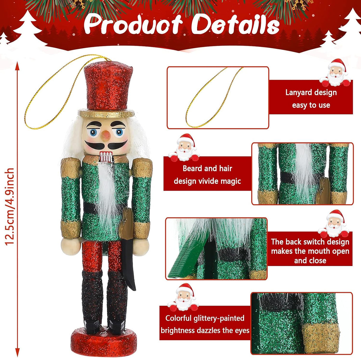 Juego de 11 Adornos de Soldados Nutcracker - Decoración Navideña