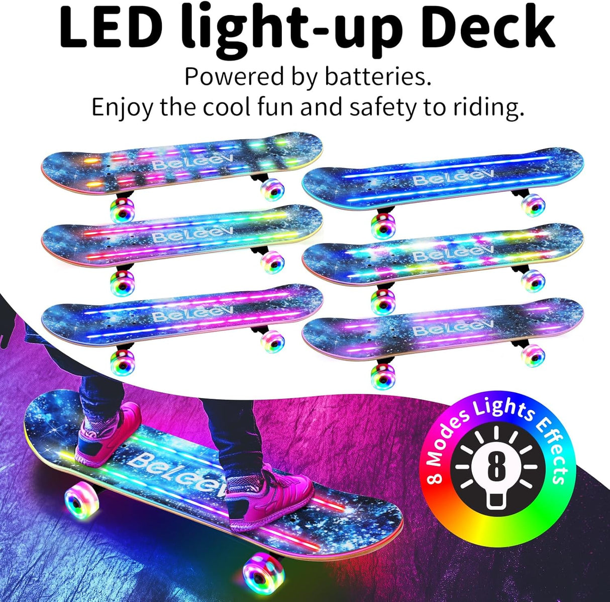 Patineta Completa para Principiantes, 31"x8", Deck de Arce