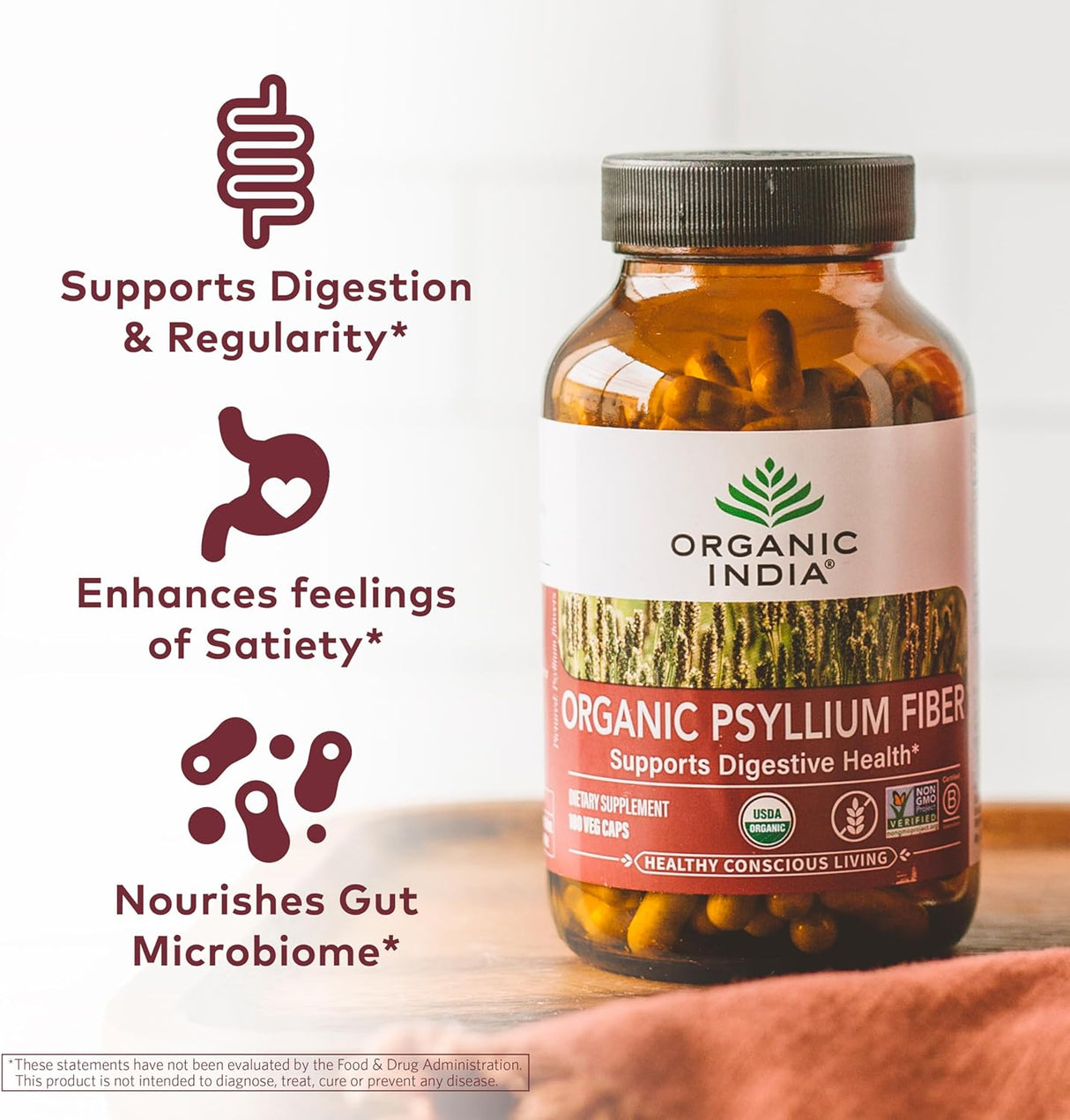 Polvo de Psyllium Orgánico - Fibra de Cáscara Entera, Vegano