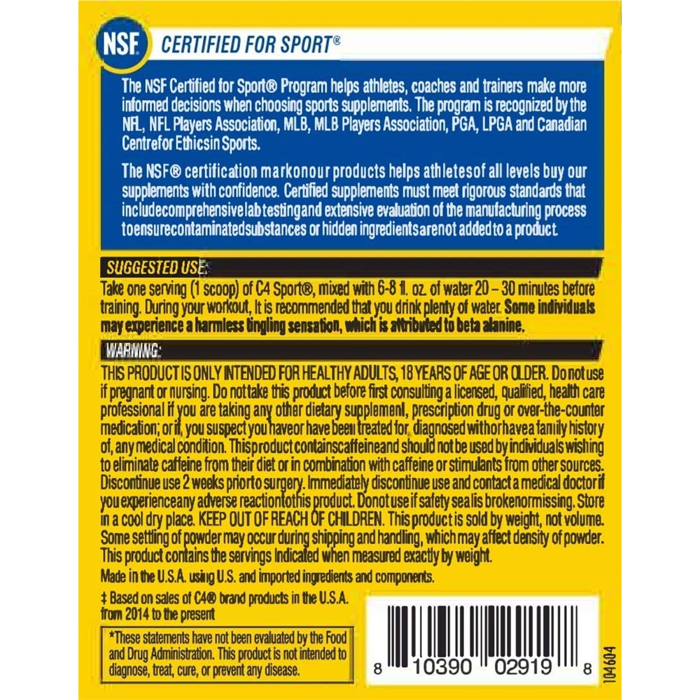 Suplemento C4 Sport Polvo de preentrenamiento azul frambuesa