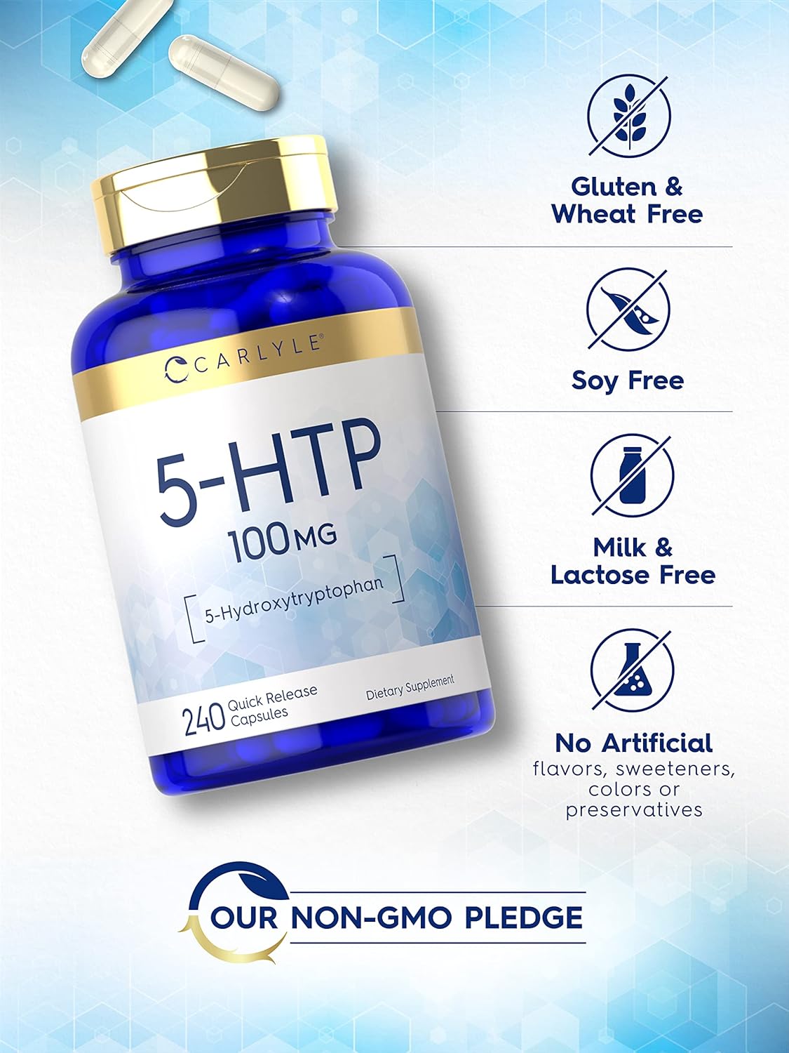 Suplemento 5HTP 100mg | Carlyle | No GMO, Sin Gluten | 240 Cápsulas