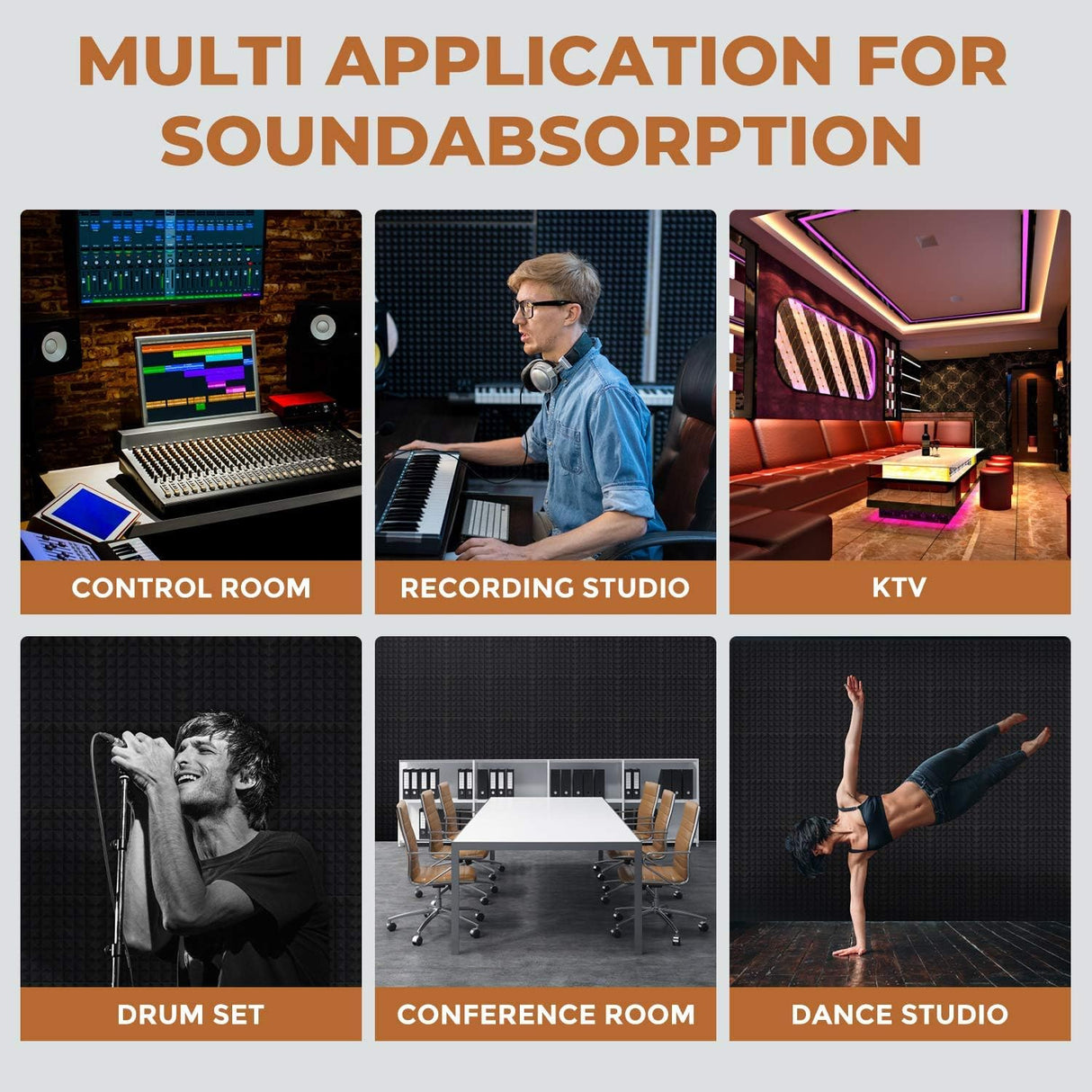 Paneles Acústicos Pyramid 24 Pack, Alta Densidad y Resistente