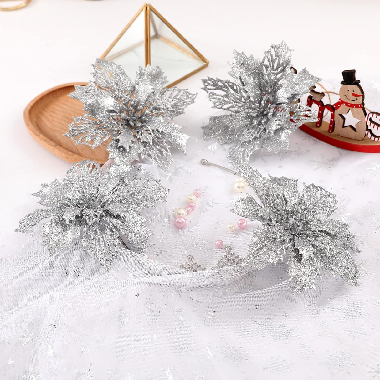 Flores Poinsettia Artificial 16 Pcs - Wironlst Decoraciones Navidad